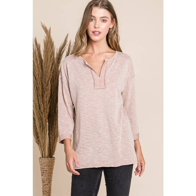 3/4 SLEEVE SPLIT NECK TOP