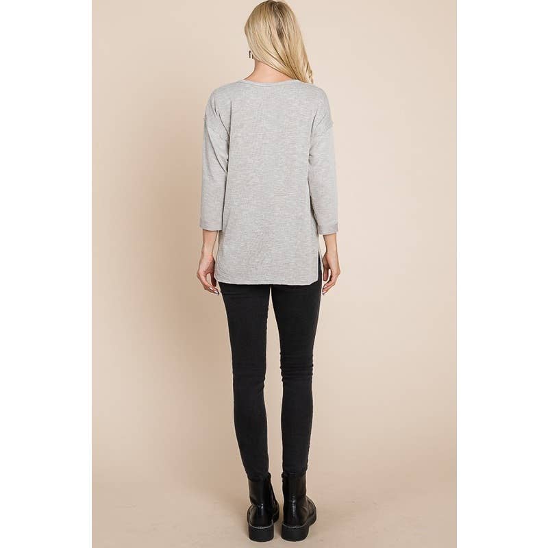 3/4 SLEEVE SPLIT NECK TOP