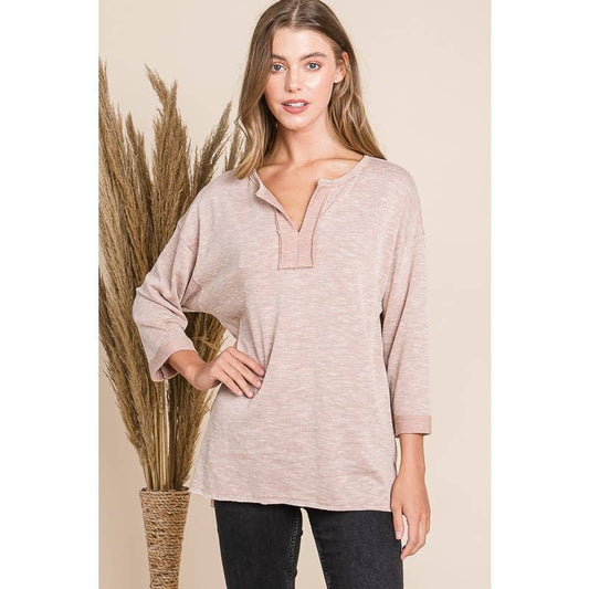 3/4 SLEEVE SPLIT NECK TOP